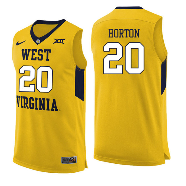 Men #20 Taevon Horton West Virginia Mountaineers College Basketball Jerseys Sale-Yellow - Click Image to Close